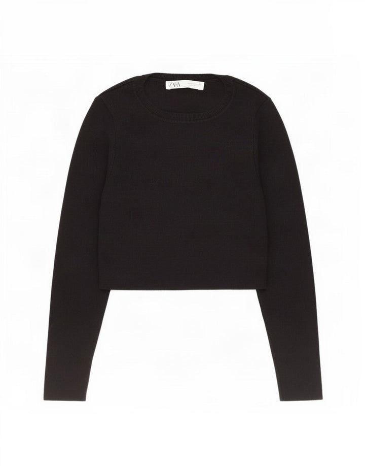Zara Womens Crop Boat Neck Jumper Sweater UK 12 Medium Black