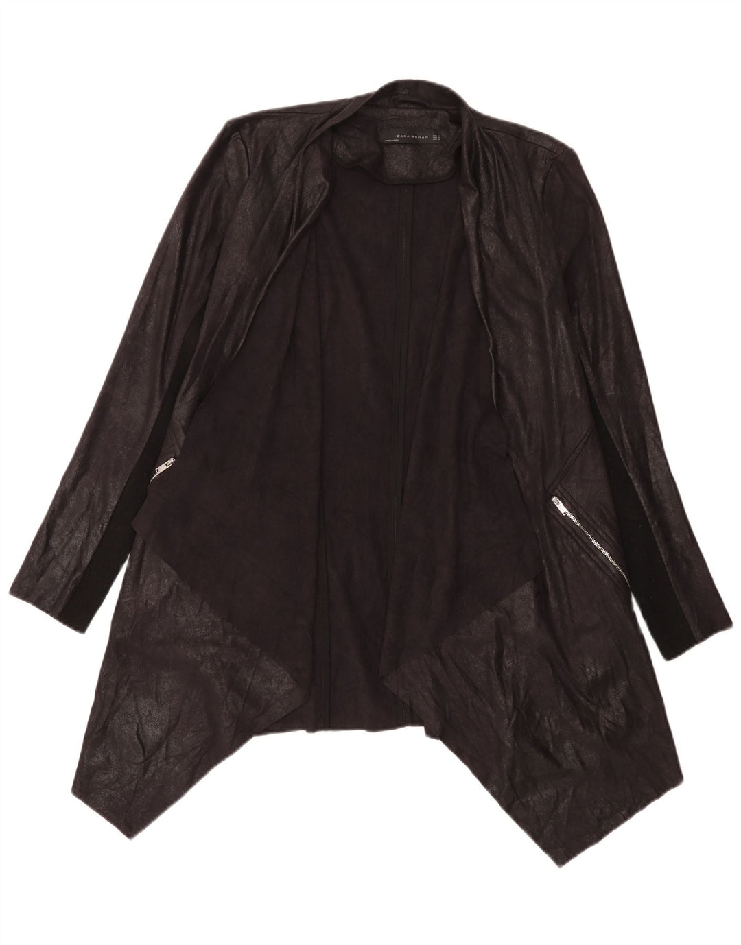 Zara Dame Asymmetrisk Cardigan Top UK 14 Medium Sort Colourblock