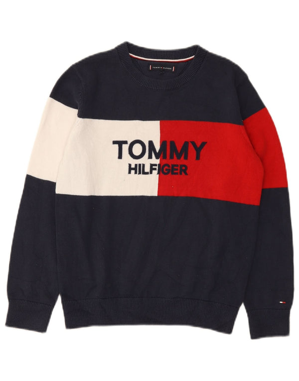 Tommy Hilfiger Boys Boat Neck Jumper Sweater 9-10 år Navy Blue