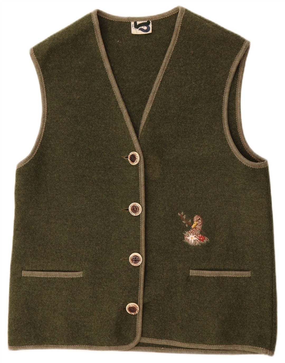 Vintage Dame Gilet UK 14 Medium Khaki Wool