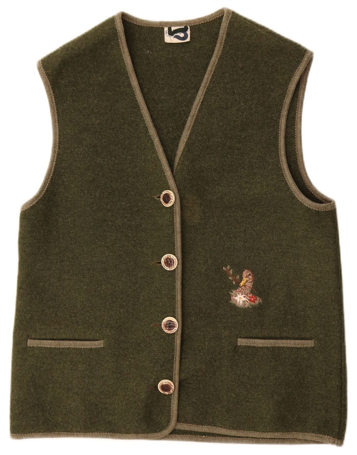 Vintage Dame Gilet UK 14 Medium Khaki Wool
