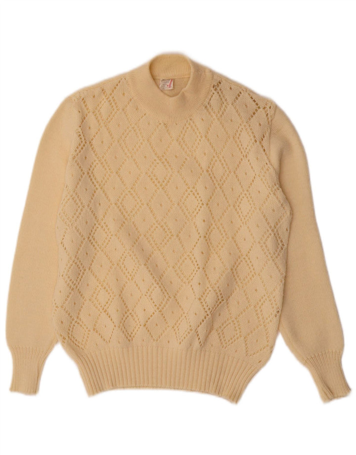 VINTAGE Dame Turtle Neck Sweater UK 10 Small Off White