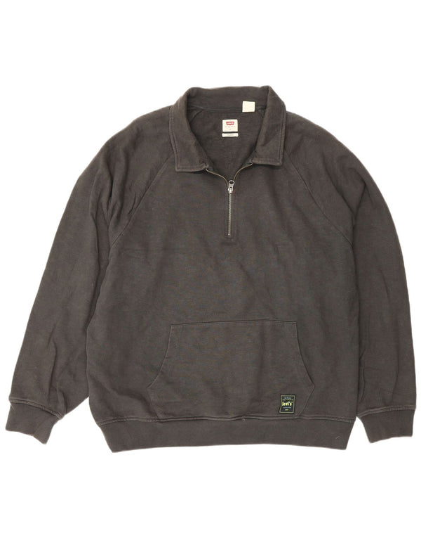 Levi's Mens Relaxed Polo Neck Sweatshirt Jumper Large Grey Cotton