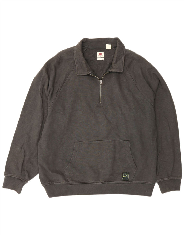 Levi's Herre afslappet polo-hals sweatshirt jumper stor grå bomuld