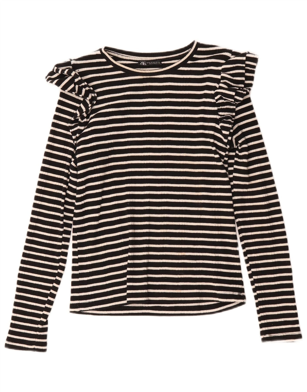 Zara Dametop Langærmet UK 12 Medium Sort Stribet