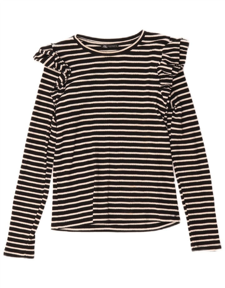 Zara Dametop Langærmet UK 12 Medium Sort Stribet