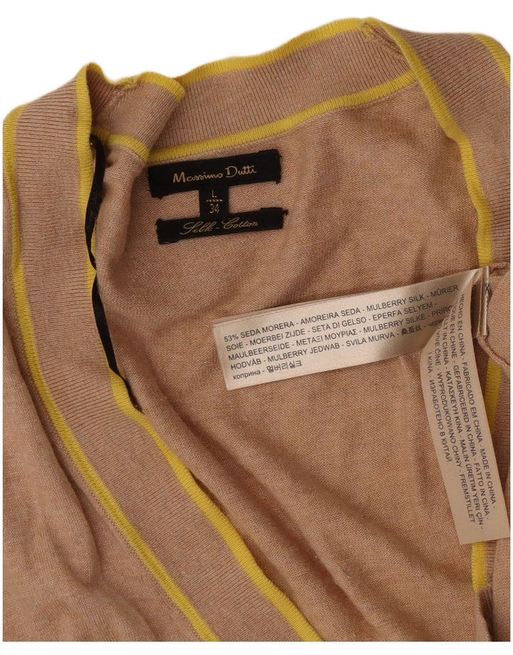 Massimo Dutti Dame Longline Cardigan Sweater UK 16 Stor Beige Silke