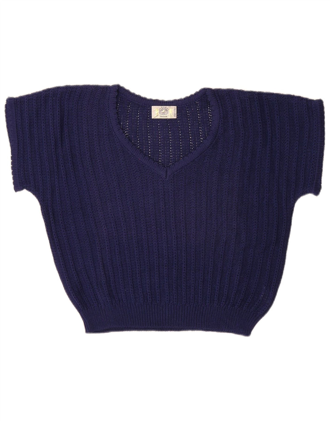 Vintage Womens Crop V-hals sweater UK 14 Medium Navy Blue