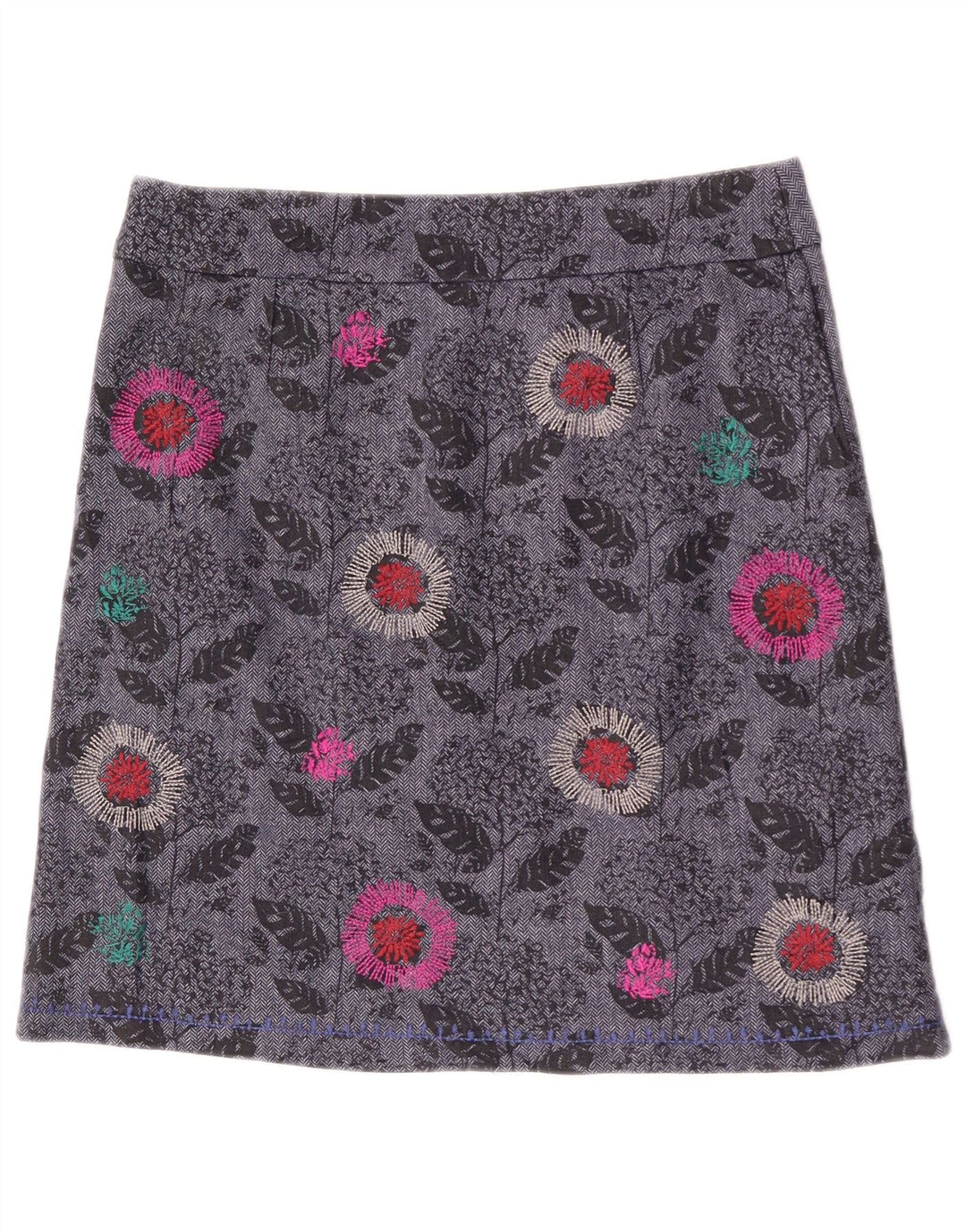 White Stuff Lige nederdel til kvinder UK 12 Medium W31 Grå blomsterpolyester
