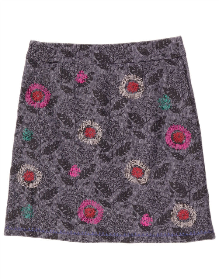 White Stuff Lige nederdel til kvinder UK 12 Medium W31 Grå blomsterpolyester