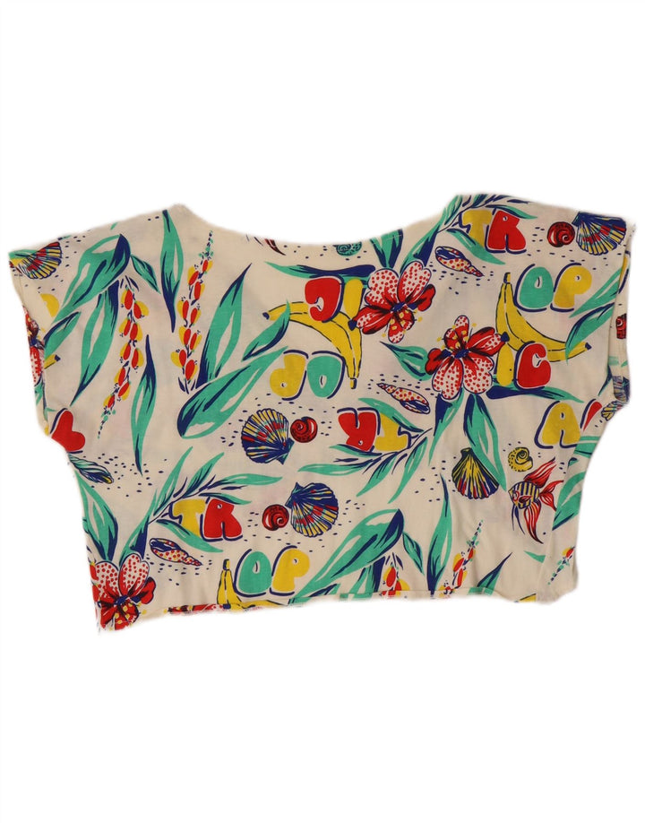 VINTAGE Womens Short Sleeve Crop Top UK 12 Medium Multicoloured Floral