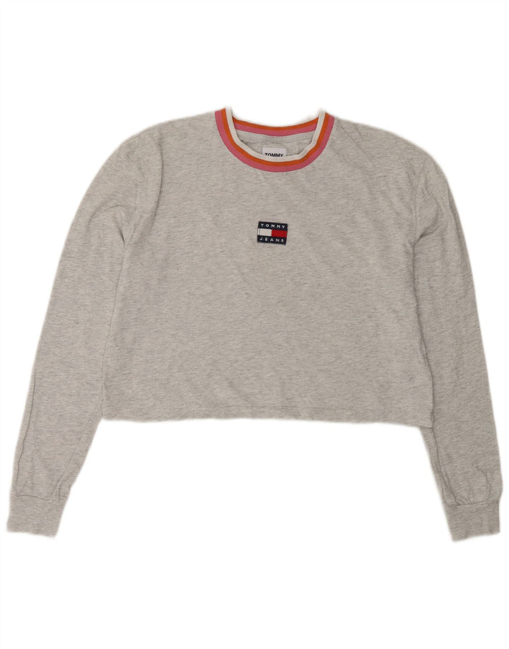 Tommy Hilfiger Dame Oversized Crop Top Langærmet UK 10 Lille Grå
