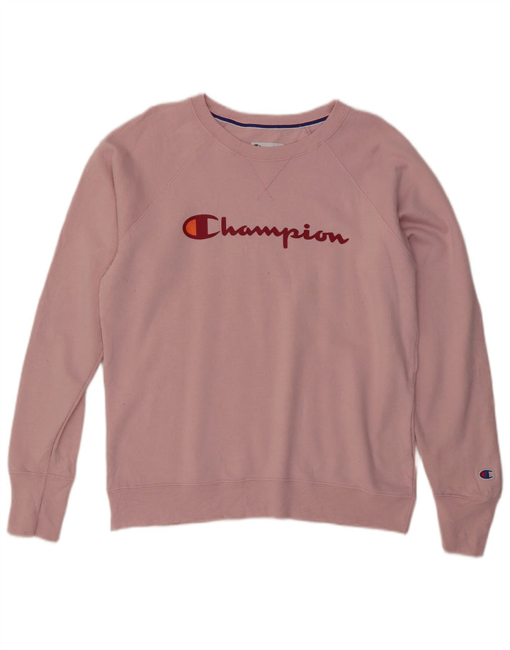 CHAMPION Dame Grafisk Sweatshirt Jumper UK 16 Large Pink Polyester