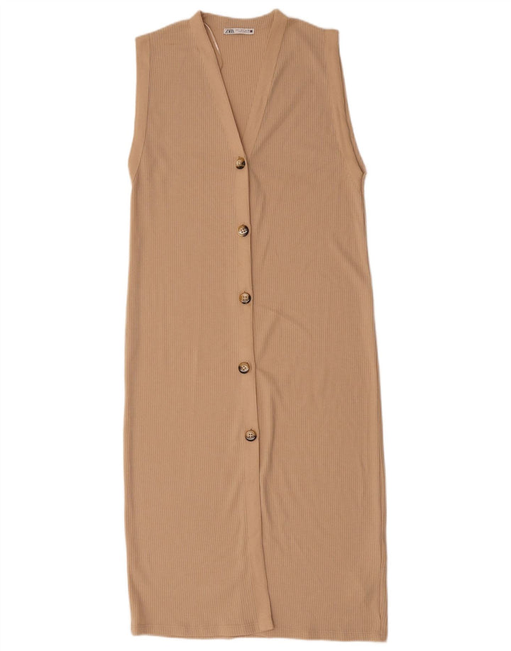Zara Dame Sleeveless Jumper Dress UK 10 Small Beige Polyester