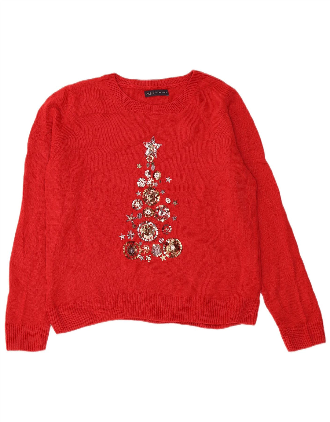 Marks & Spencer Dame grafisk rund hals sweater UK 14 Medium Rød