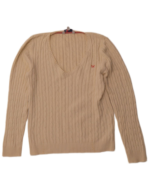 CREW TØJ Dame V-hals sweater UK 18 XL Off White Bomuld