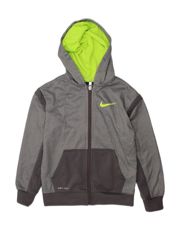 NIKE Boys Dri Fit Zip Hoodie Sweater 5-6 Years Medium  Grey Colourblock Vintage Nike and Second-Hand Nike from Messina Hembry 