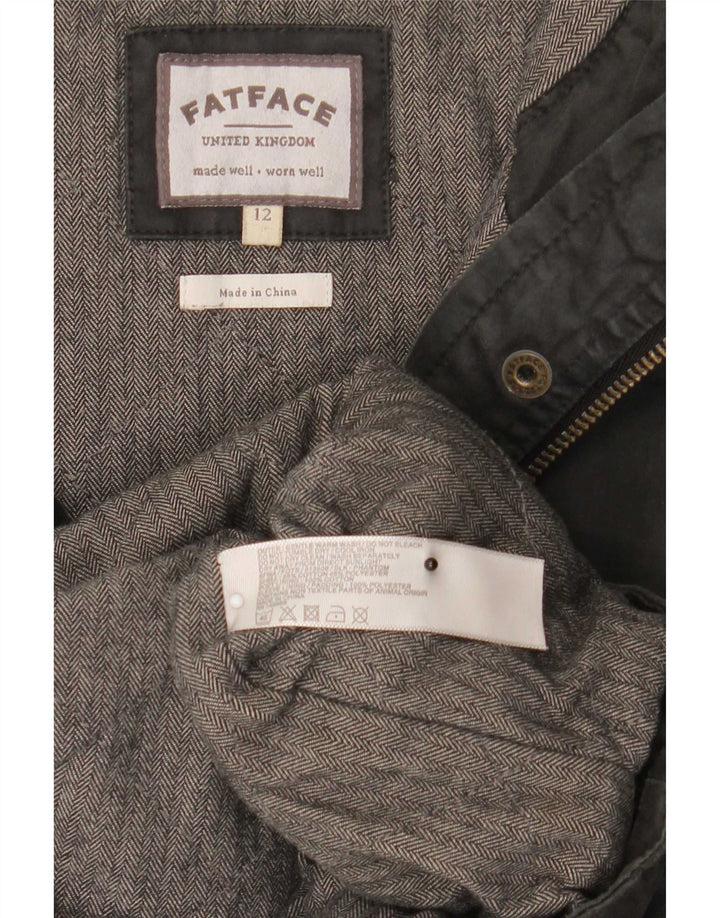 Fat Face Dame Hooded Parka Jacket UK 12 Medium Grey Bomuld