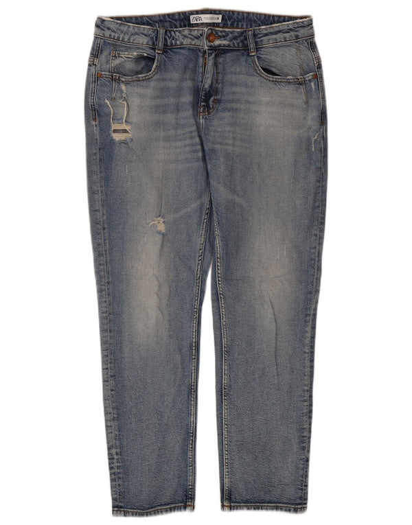 Zara Dame Distressed Slim Jeans EU 40 Medium W30 L28 Blå Bomuld