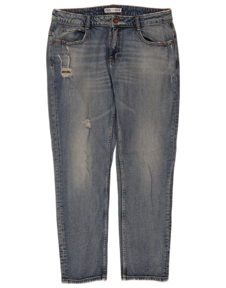 Zara Dame Distressed Slim Jeans EU 40 Medium W30 L28 Blå Bomuld