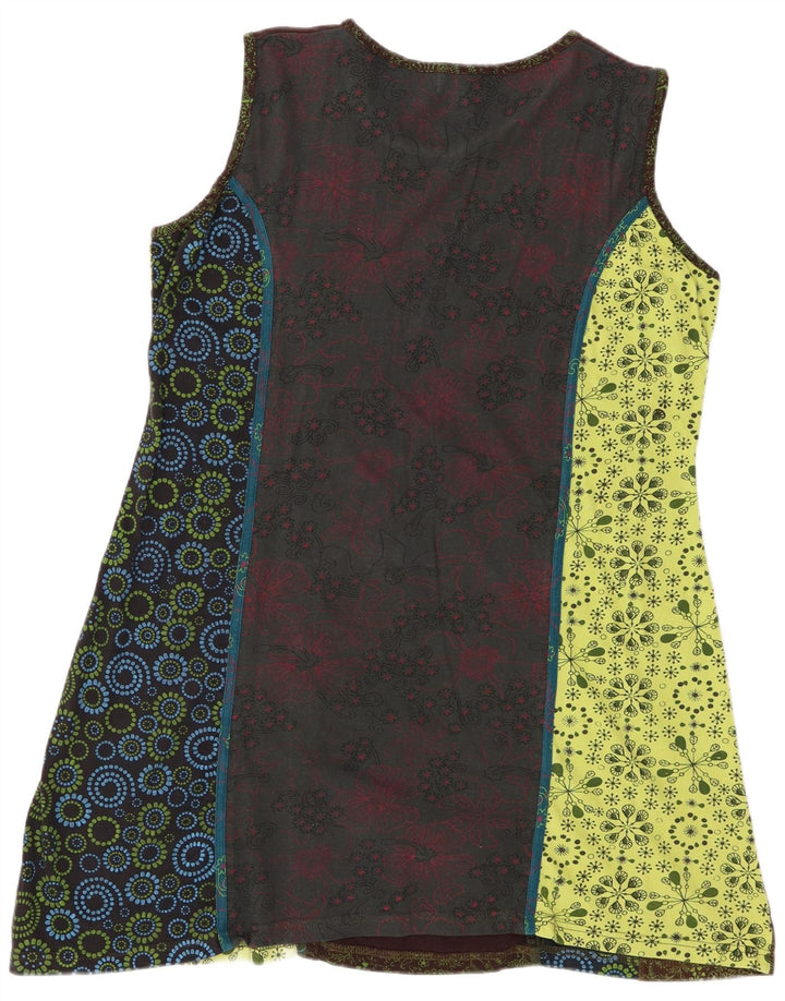 Vintage Kvinders Ærmeløs A-Line Kjole UK 20 2XL Flerfarvet Patchwork