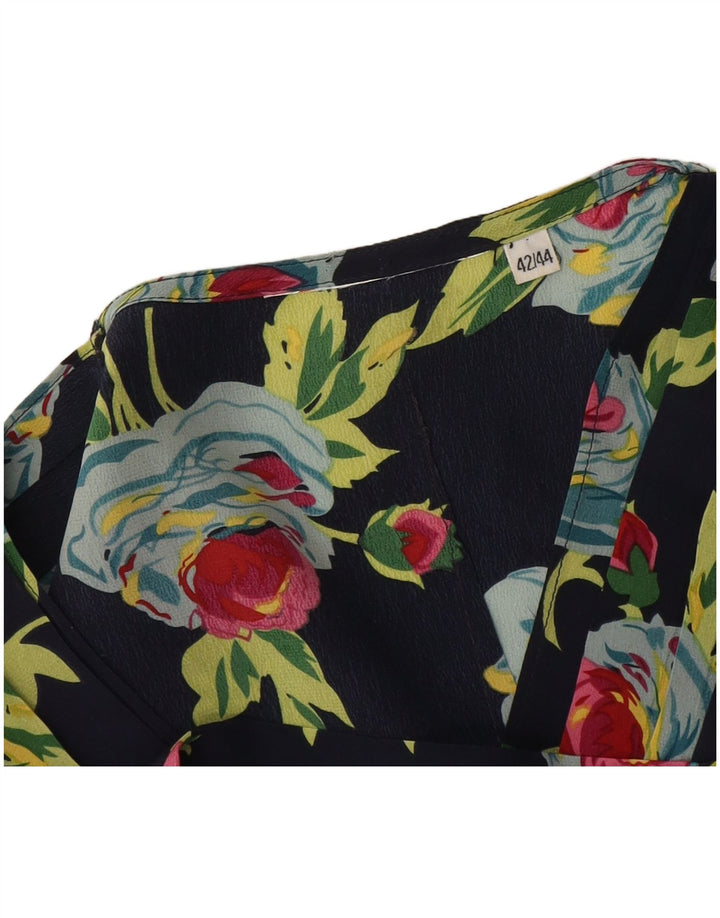 Vintage damebluse Top IT 42/44 Medium Navy Blue Floral