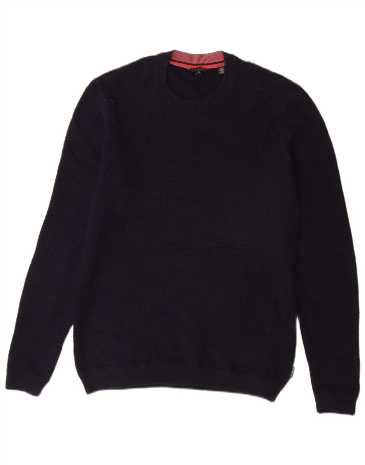 Ted Baker Herre Crew Neck Jumper Sweater Størrelse 3 Medium Navy Blue Bomuld