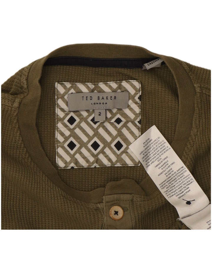 Ted Baker Herre T-Shirt Top Størrelse 2 Lille Khaki Bomuld
