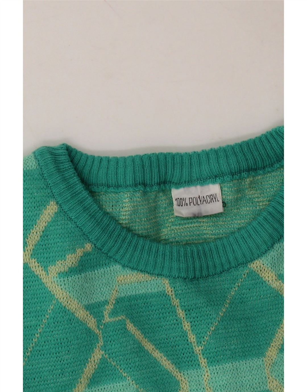 VINTAGE Womens Abstract Pattern Crew Neck Jumper Sweater UK 14 Large Green Vintage Vintage and Second-Hand Vintage from Messina Hembry 