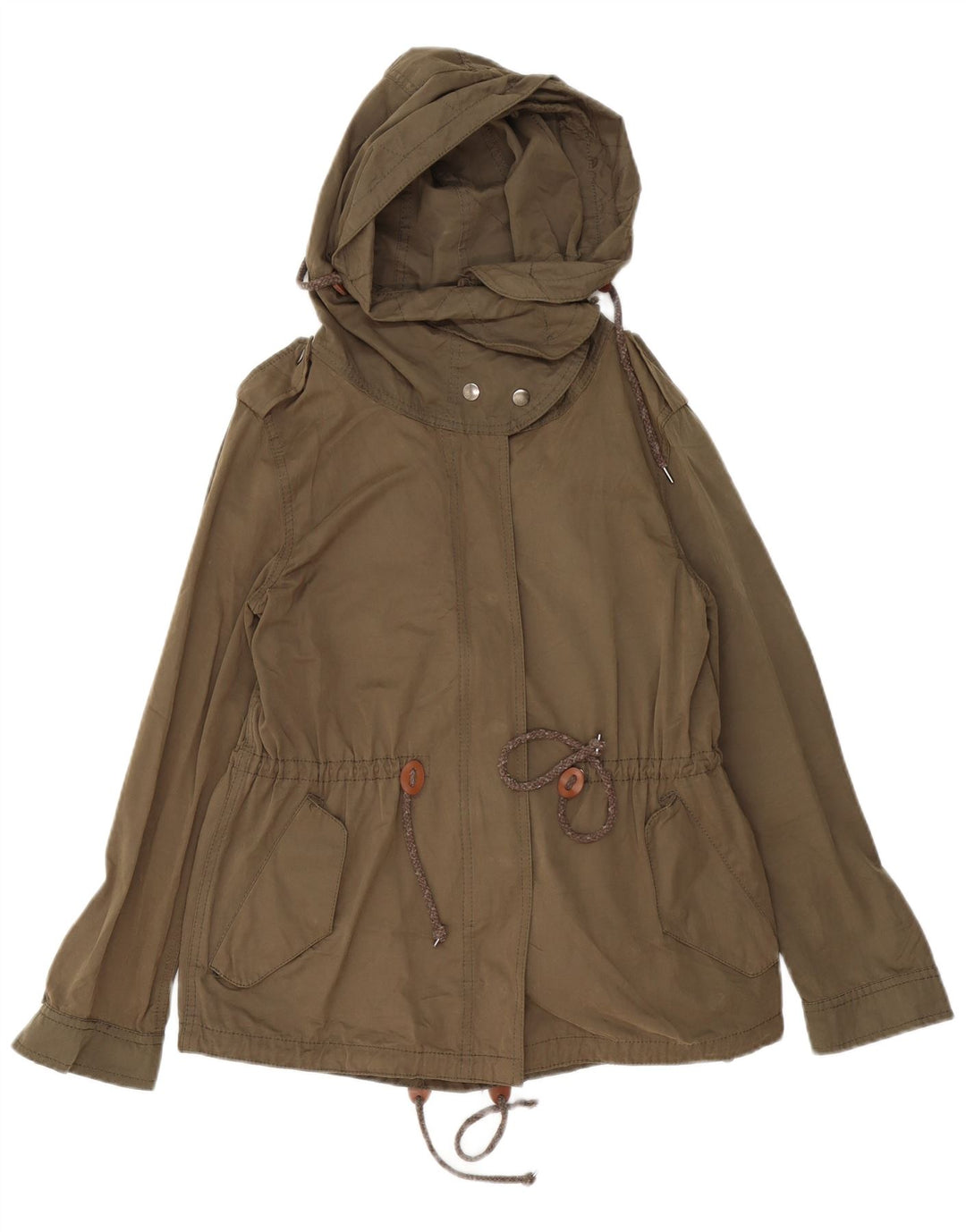 Zara Militærjakke med hætte til kvinder UK 14 Medium Khaki Bomuld