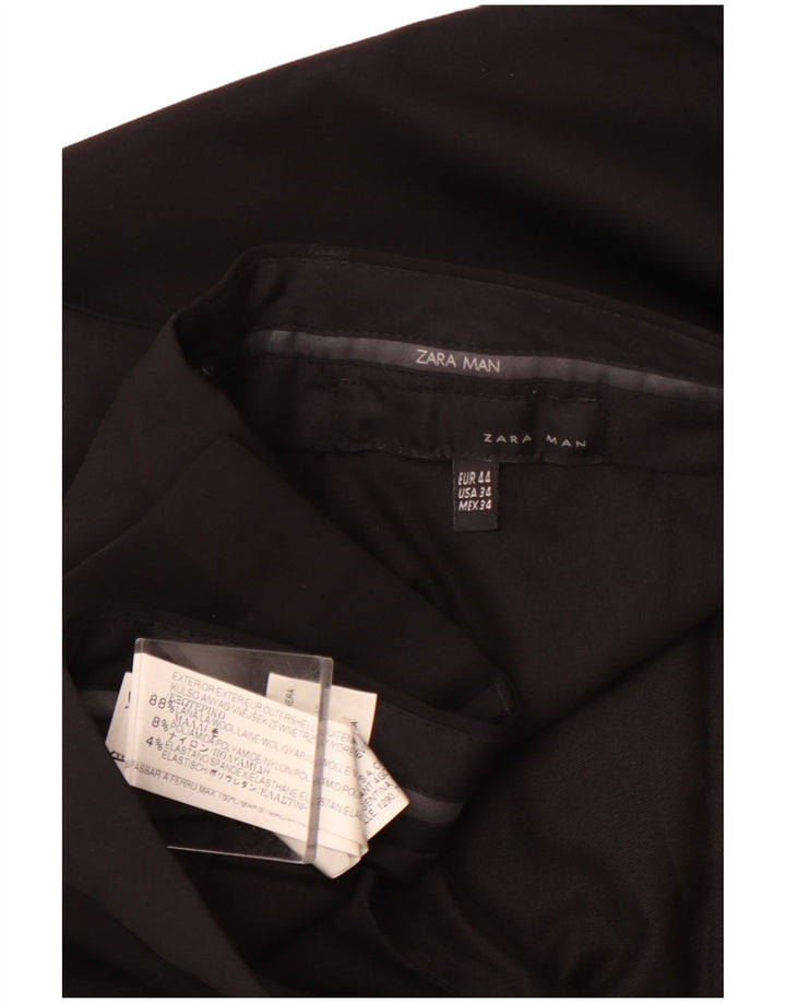 ZARA Lige jakkesæt til mænd EU 44 Large W34 L31 Sort Uld