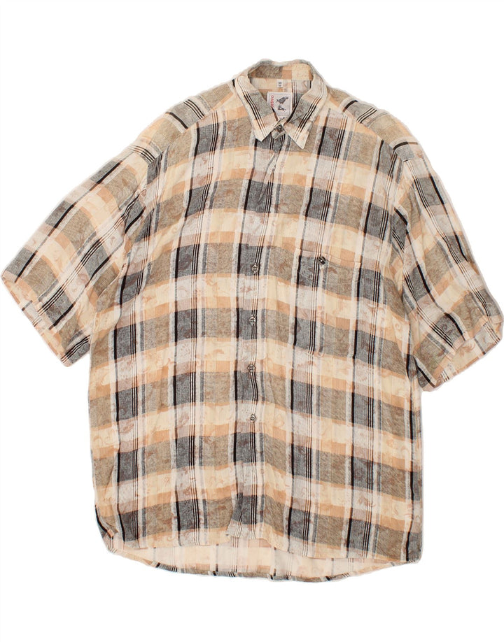 BENETTI Mens Short Sleeve Shirt Size 39 Medium Beige Check Vintage Benetti and Second-Hand Benetti from Messina Hembry 
