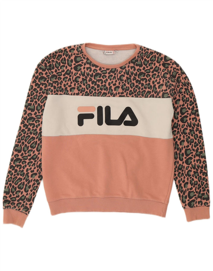 Fila Womens Grafisk Sweatshirt Jumper UK 14 Medium Pink Animal Print Bomuld