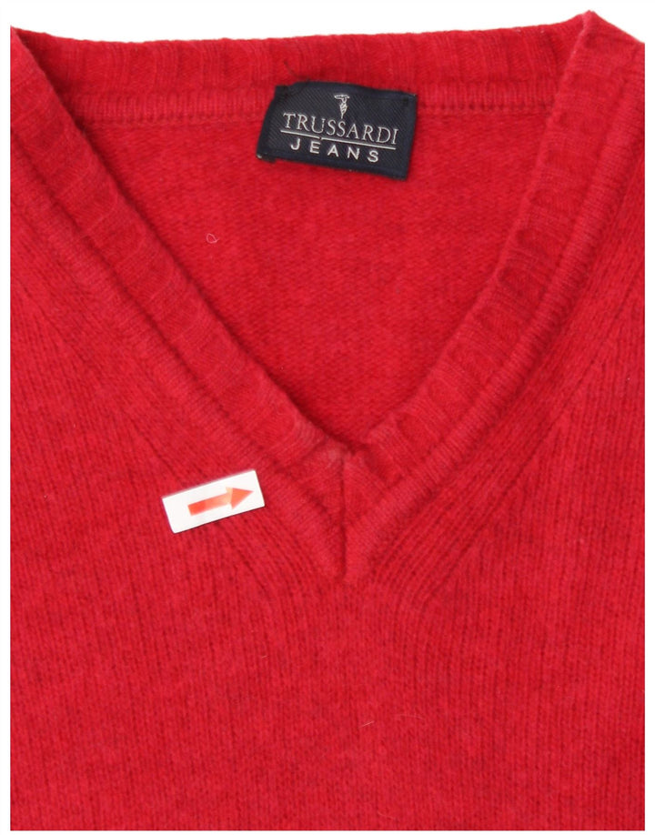 Trussardi Herre V-hals sweater Medium Rød Uld