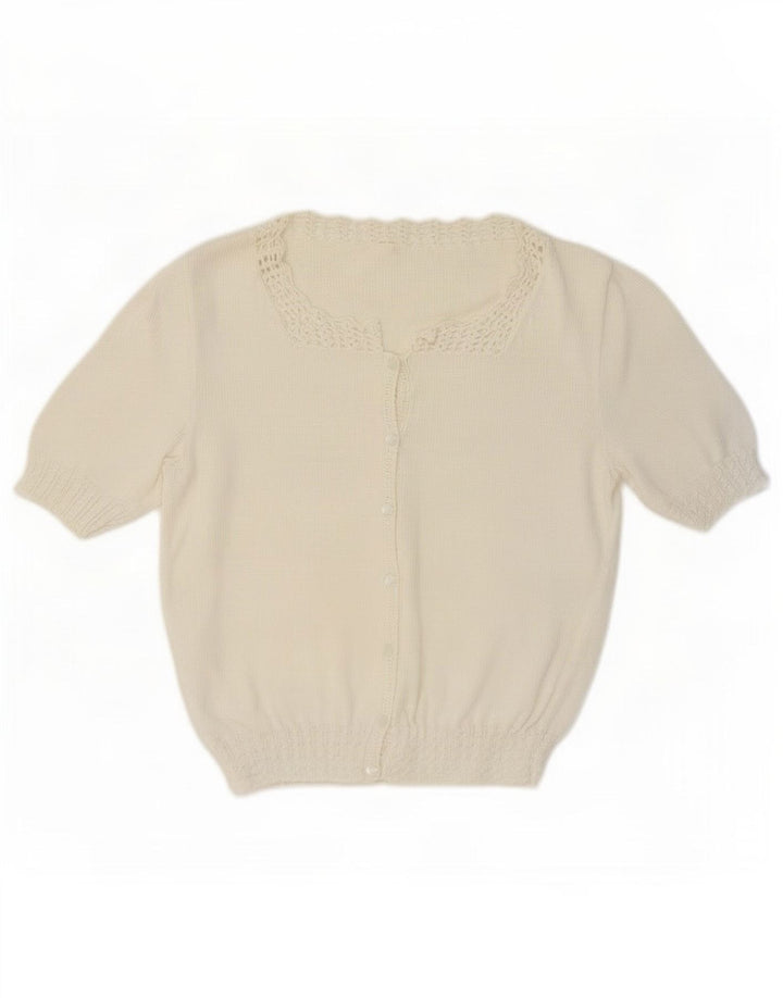 Vintage Dame Kortærmet Bluse Top UK 14 Medium White
