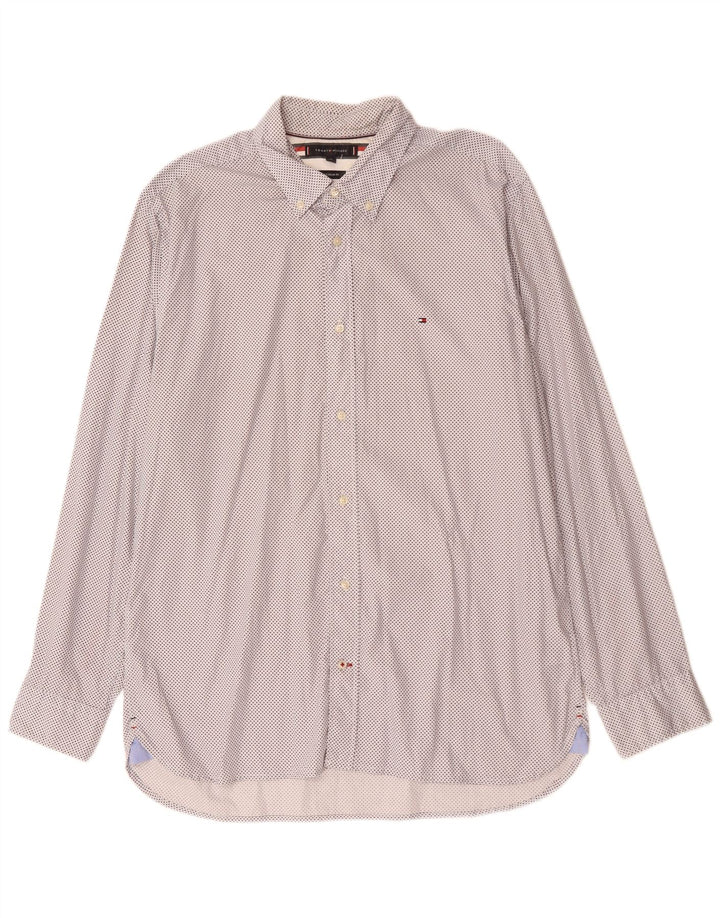 TOMMY HILFIGER Herre Regular Fit skjorte XL Hvid plettet bomuld