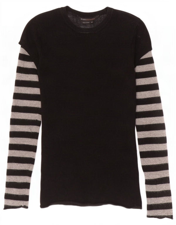 BCBGMAXAZRIA grafisk sweater med rund hals til kvinder UK 6 XS sort stribet