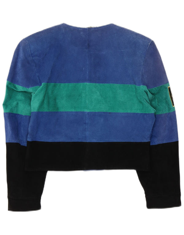C & A Womens Crop Grafisk ruskindsjakke UK 12 Medium Blue Colourblock