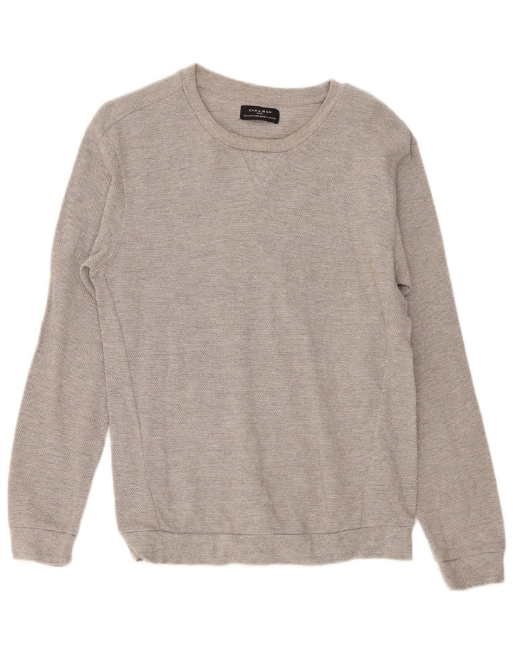 Zara Herre Boat Neck Jumper Sweater Medium Grey Bomuld