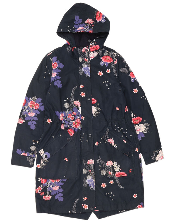 Joules Regnfrakke med hætte til kvinder UK 12 Medium Navy Blue Floral Polyester
