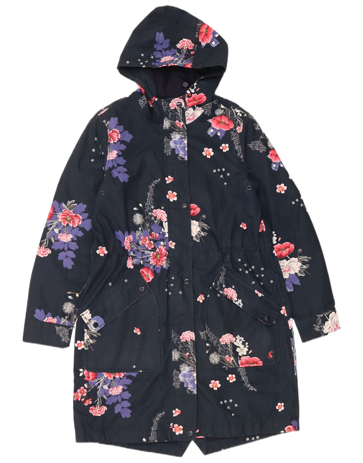 Joules Regnfrakke med hætte til kvinder UK 12 Medium Navy Blue Floral Polyester