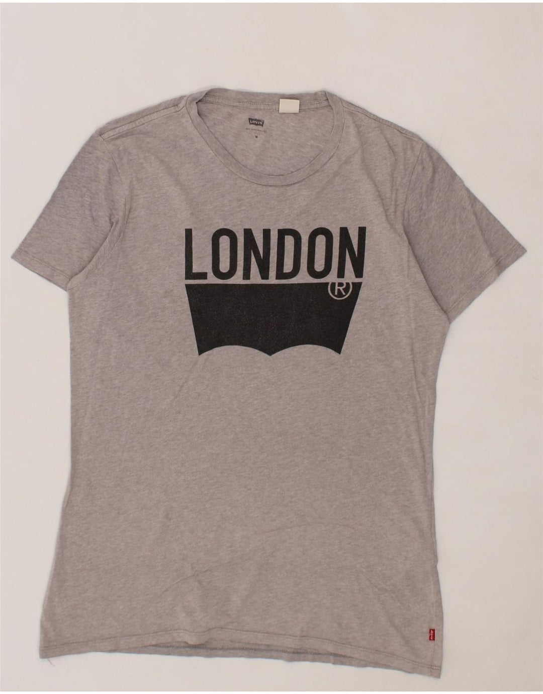 LEVI'S Mens London Graphic T-Shirt Top Medium Grey Cotton Vintage Levi's and Second-Hand Levi's from Messina Hembry 