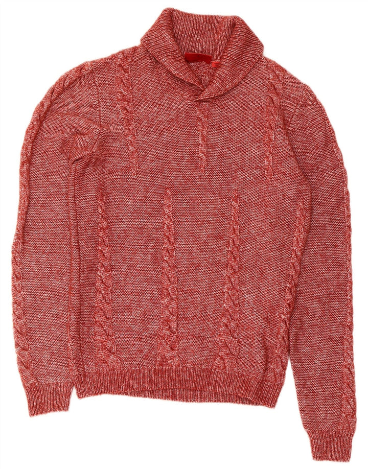 Hugo Boss Herre Shawl Neck Jumper Sweater Lille Rød Flecked Modal