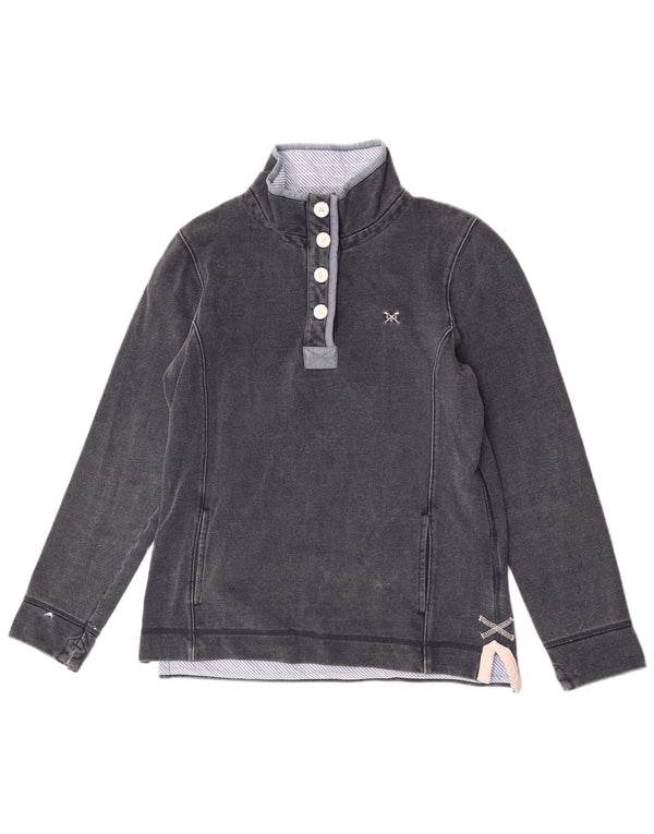 Besætningstøj Dame Button Neck Sweatshirt Jumper UK 10 Small Navy Blue