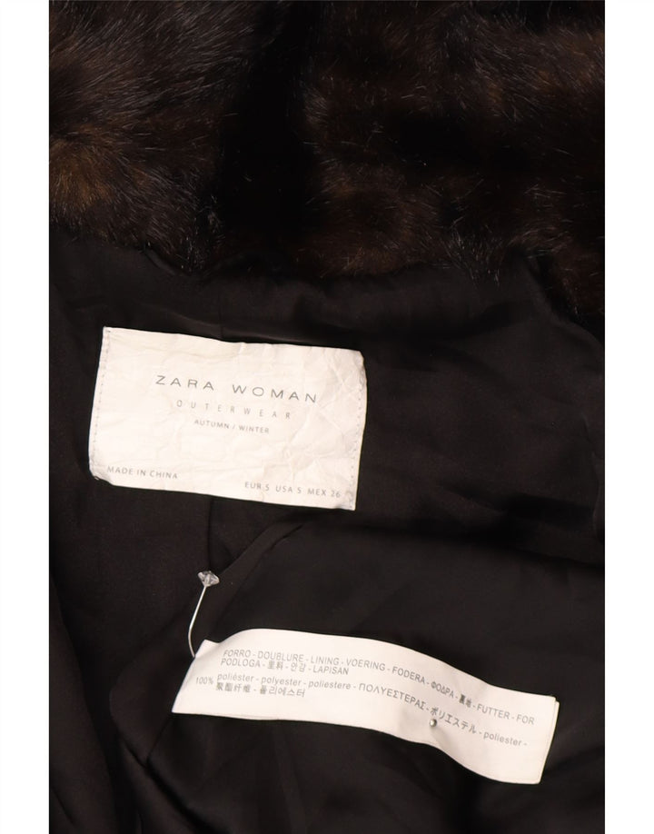 Zara Dame imiteret Fur Oversized Overfrakke UK 10 Small Brown Polyester Winter