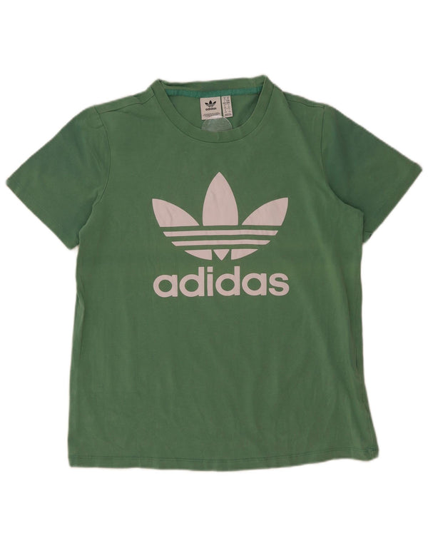 Adidas Dame Grafisk T-Shirt Top UK 14 Medium Grøn Bomuld