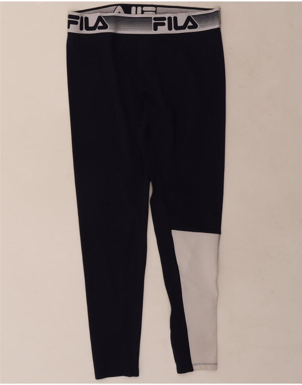 Fila Kvinders Grafiske Leggings UK 14 Medium Navy Blue Colourblock Polyester