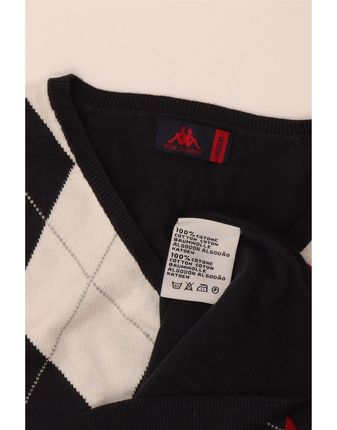 Kappa Vest Tank Top UK 14 Medium Navy Blue Argyle/Diamond Cotton