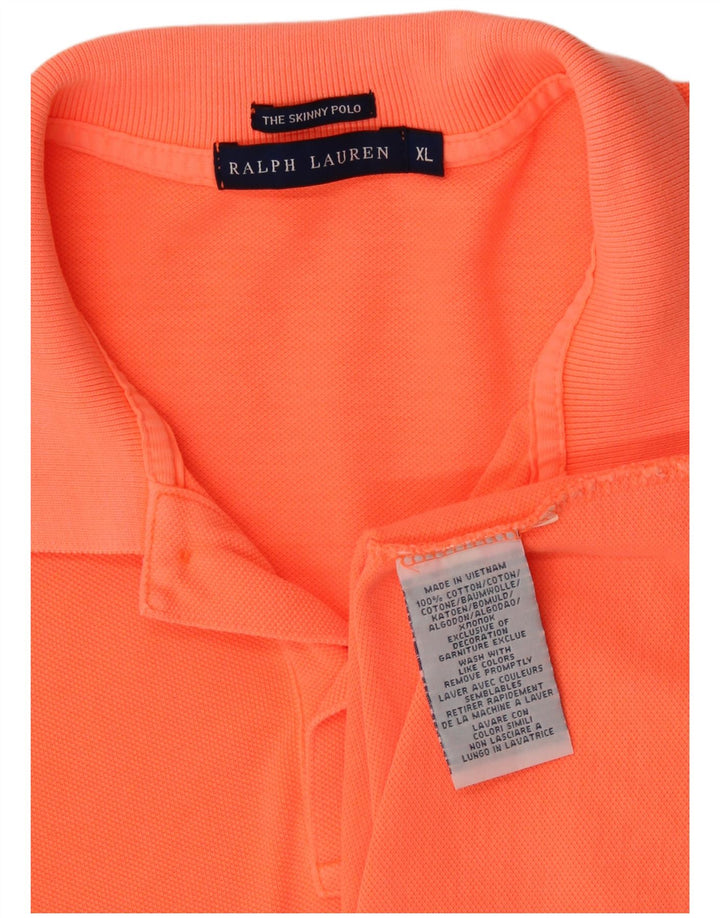 RALPH LAUREN Dame Skinny Polo Shirt UK 18 XL Orange Bomuld
