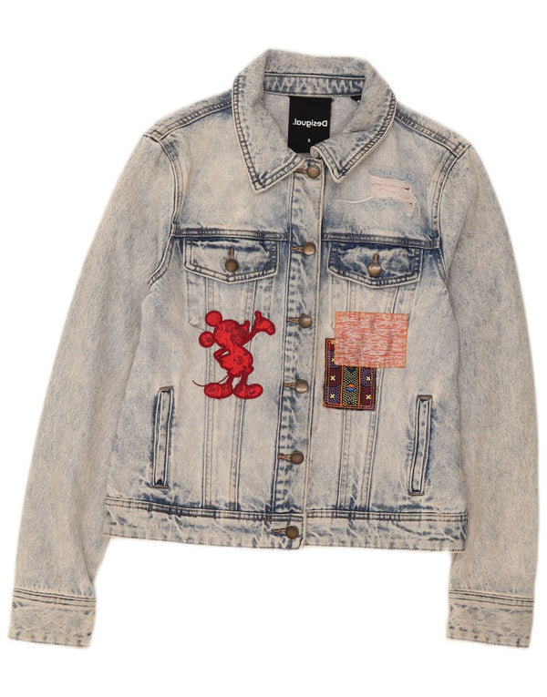 Desigual Mickey Mouse grafisk denimjakke til kvinder, UK 10 Lille blå bomuld
